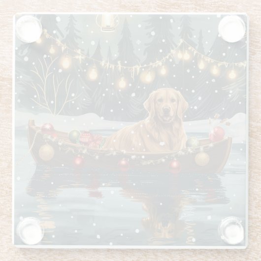 Golden Retriever Kerstvakantie Glazen Onderzetter (Achterkant)