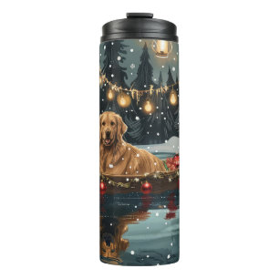 Golden Retriever Kerstvakantie Thermosbeker