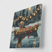 Golden Retriever Kerstvakantie Vierkante Klok (Hoek)