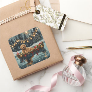 Golden Retriever Kerstvakantie Vierkante Sticker