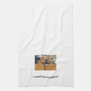 Golden Retriever Kitchen Towel, ik smaal hamburger Theedoek