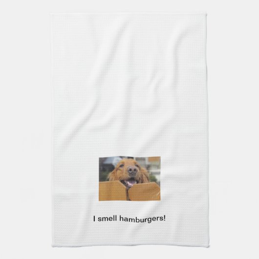 Golden Retriever Kitchen Towel, ik smaal hamburger Theedoek (Verticaal)