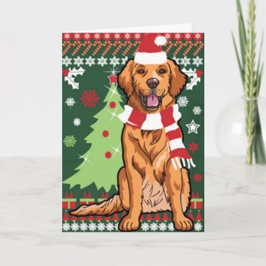 Golden Retriever klaar voor kerst Kaart (Voorkant)