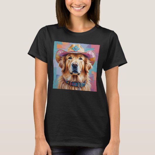 Golden Retriever Kleurrijke Esthetische Cowgirl Sh T-shirt (Voorkant)