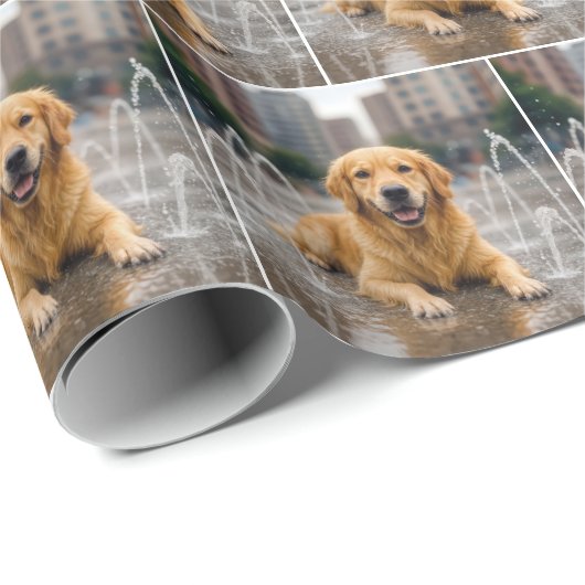 Golden Retriever koelt af in een Splash Pad Cadeaupapier (Rol Hoek)