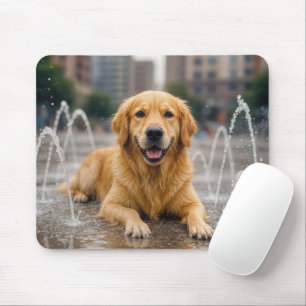 Golden Retriever Koelt Af In Een Sproeipad Muismat