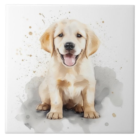Golden Retriever Labrador Puppy Waterverf Tegeltje (Voorkant)