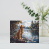 Golden Retriever Lake Lily Pads Briefkaart (Staand voorkant)