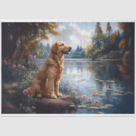 Golden Retriever Lake Lily Pads Decoupage Tissuepapier