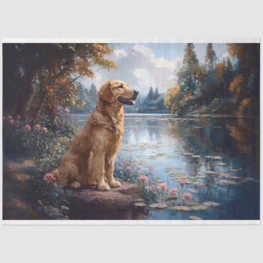 Golden Retriever Lake Lily Pads Decoupage Tissuepapier (Voorkant)