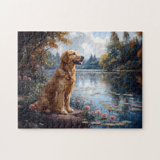 Golden Retriever Lake Lily Pads Legpuzzel (Horizontaal)