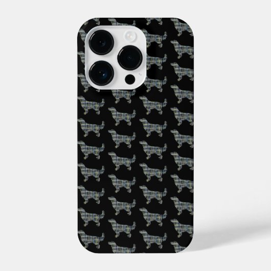 Golden Retriever Leuke Hond Silhouet Grid Zwart iPhone Hoesje (Achterkant)