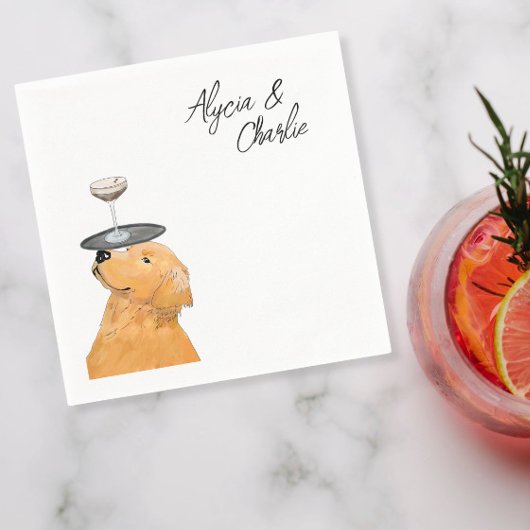 Golden Retriever leuke tekening met drinken Servet