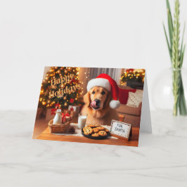 Golden Retriever Likken Lips voor Kerstmis Cookie Feestdagen Kaart