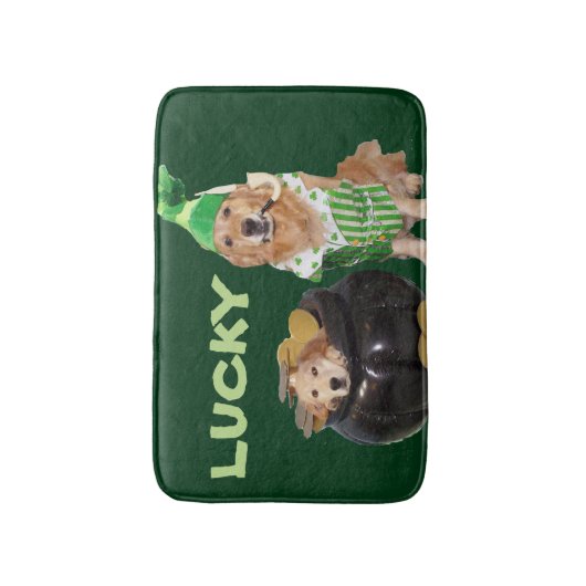 Golden Retriever Lucky Pot of Gold Badmat (Voorkant Verticaal)