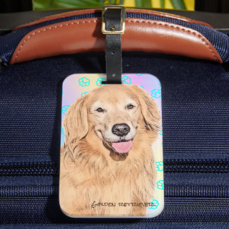 Golden retriever luggage tag with paw print bagagelabel