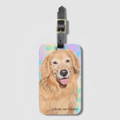 Golden retriever luggage tag with paw print bagagelabel (Voorkant (verticaal))