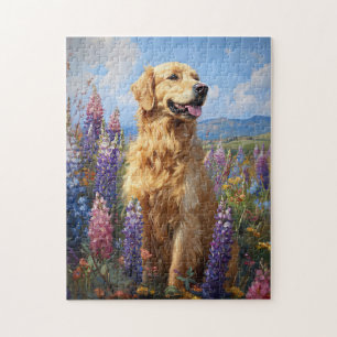 Golden Retriever Lupine Flowers Legpuzzel
