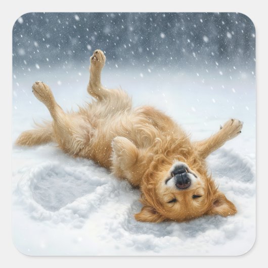 Golden Retriever Making a Snow Angel Vierkante Sticker (Voorkant)