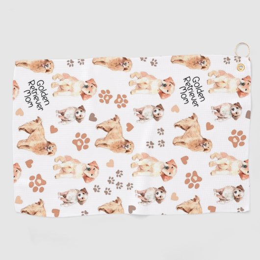 Golden Retriever Mam Pattern Golfhanddoek (Horizontaal)