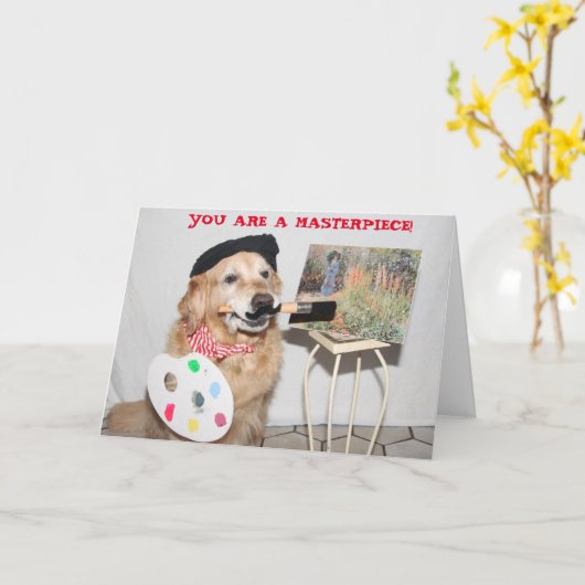 Golden Retriever Masterpiece Artist Verjaardag Kaart (Gele Bloem)