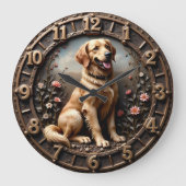 Golden Retriever Meadow Bronze Style Grote Klok (Voorkant)