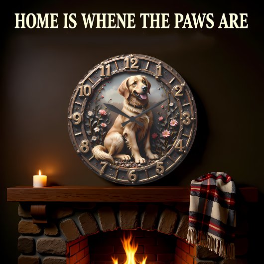 Golden Retriever Meadow Bronze Style Grote Klok