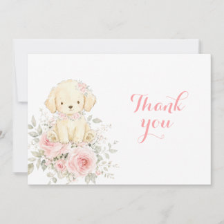 Golden Retriever Meisje Baby Shower Bloemrijke Pup Bedankkaart