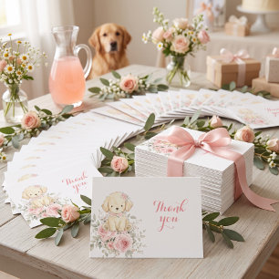 Golden Retriever Meisje Baby Shower Bloemrijke Pup Bedankkaart