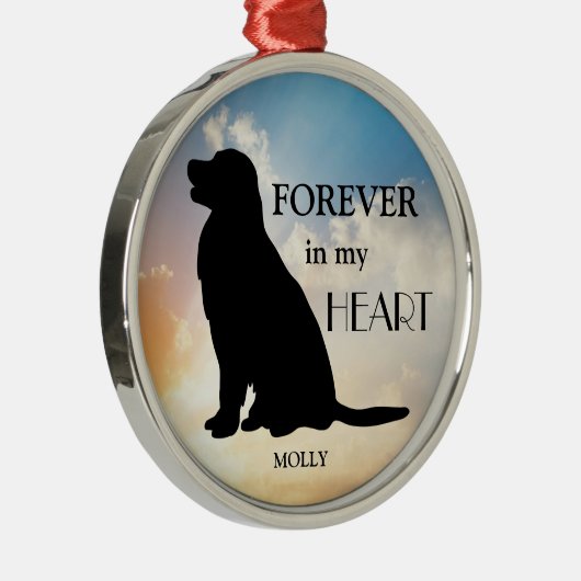 Golden Retriever Memorial Custom Name Silhouette Metalen Ornament (Rechts)