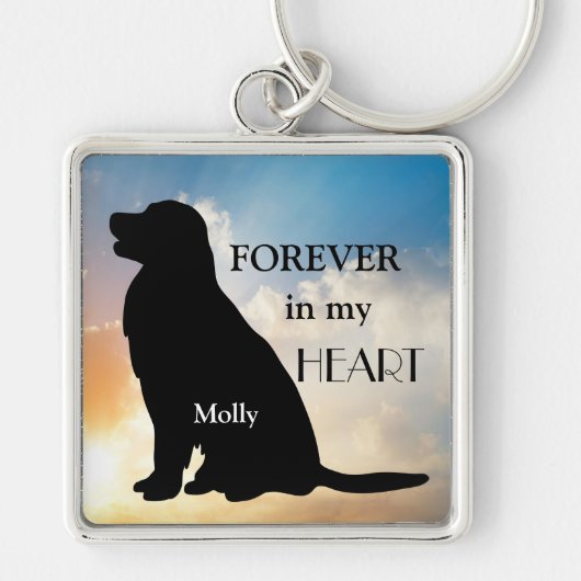 Golden Retriever Memorial Custom Name Silhouette Sleutelhanger (Voorkant)