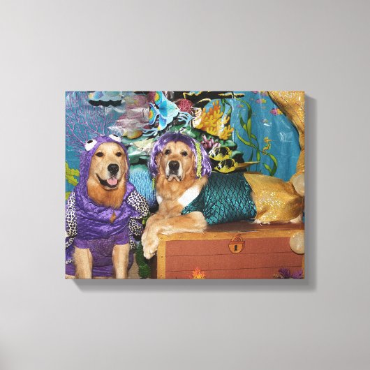 Golden Retriever Mermaid onder het Zee Canvas Afdruk (Voorkant)