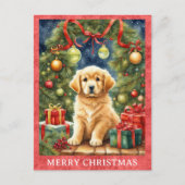 Golden Retriever Merry Christmas Schattigee Puppy  Briefkaart (Voorkant)
