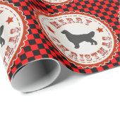 Golden Retriever Merry kerstemblem op cheques Cadeaupapier (Rol Hoek)