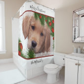 Golden Retriever Merry Kerstmis - Cute Puppy Dog Douchegordijn (In situ)