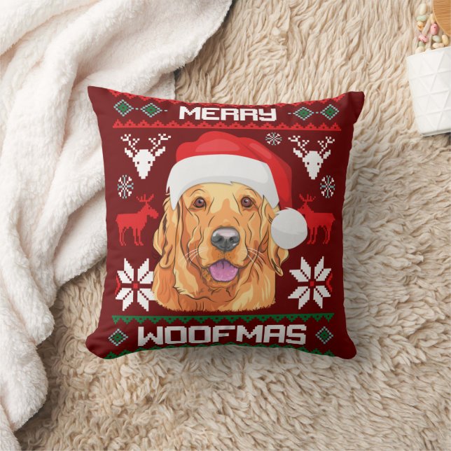 Golden Retriever Merry Woofmas Sweatshirt Dog Kussen (Deken)