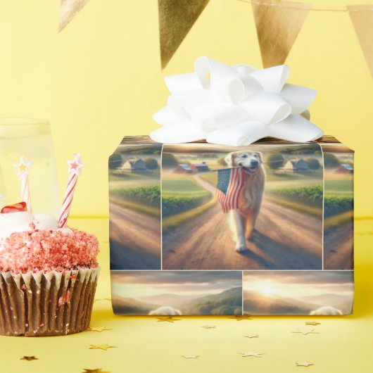 Golden Retriever met Amerikaanse vlag Cadeaupapier (Verjaardagsfeest)
