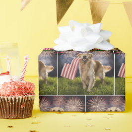 Golden Retriever met Amerikaanse vlag Cadeaupapier