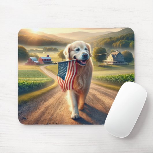 Golden Retriever met Amerikaanse vlag Muismat (Met muis)