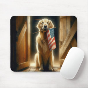 Golden Retriever met Amerikaanse vlag Muismat