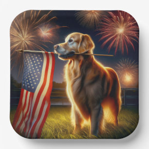 Golden Retriever met Amerikaanse vlag Papieren Bordje
