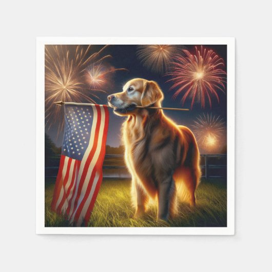 Golden Retriever met Amerikaanse vlag Servet (Voorkant)