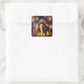 Golden Retriever met Amerikaanse vlag Vierkante Sticker (Tas)