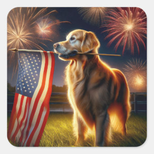 Golden Retriever met Amerikaanse vlag Vierkante Sticker