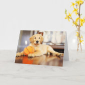 Golden Retriever met Basketball Speelgoed Kaart (Gele Bloem)