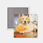 Golden Retriever met Basketball Speelgoed Magneet (Voorkant / Achterkant)