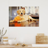 Golden Retriever met Basketball Speelgoed Poster (Keuken)