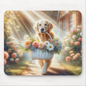 Golden Retriever met bloemenmand Muismat (Voorkant)
