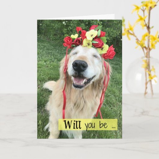 Golden Retriever met bloemkool Bridesmaid Kaart (Gele Bloem)