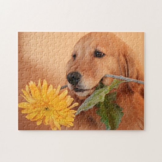 Golden Retriever met blote puzzle Legpuzzel (Horizontaal)